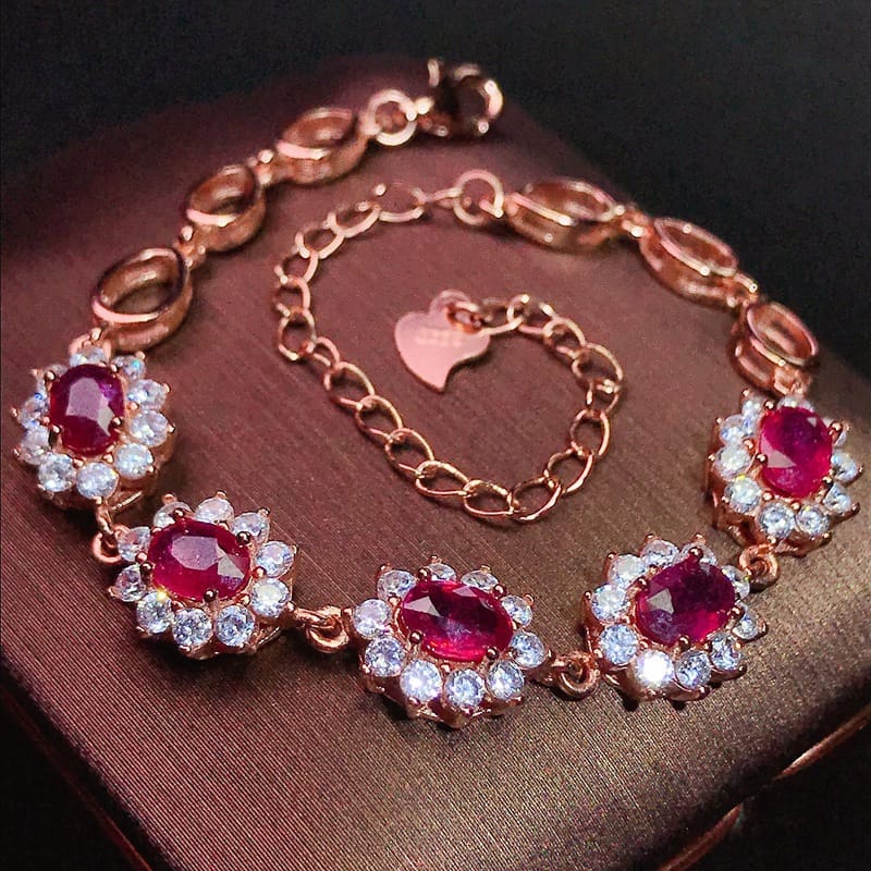Tiktok supplies girls ruby bracelet 925 silver Ruby with extended chain adjustable one-piece delivery