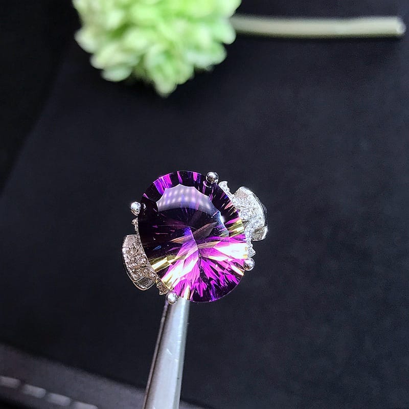 Purple Yellow Crystal women's ring 925 silver inlaid purple yellow crystal women's ring one-piece delivery open mouth adjustable