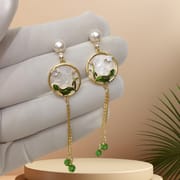 Natural Freshwater Pearl Earrings New Chinese Style National Style Lotus Pond Moonlight Lotus Tassel Long Earrings High-grade Earrings