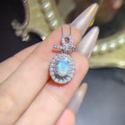 Natural 5*7mm Opal Pendant 925 Silver Gold Plated Fire Color Flash Fashion Personality Color Treasure Wholesale {Without Chain}