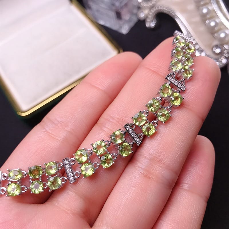 Natural peridot Bracelet 925 Silver Inlay 6*8mm 
