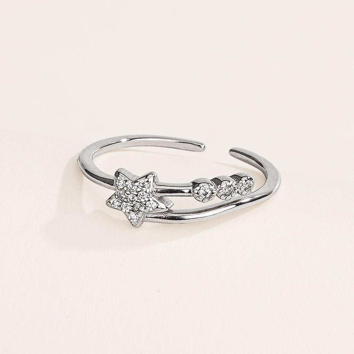 S925 sterling silver with zircon star fashion design open ring for women 