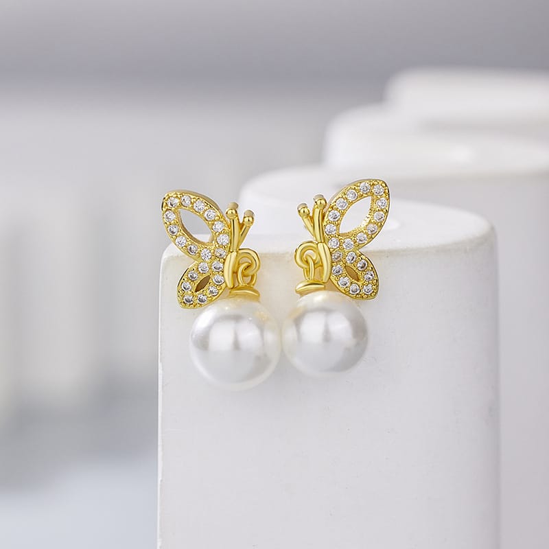 Natural Freshwater Pearl Earrings Personalized Hollow Butterfly Wings Bead Earrings Elegant Light Luxury Niche Earrings New Arrival Earrings