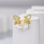 Natural Freshwater Pearl Earrings Personalized Hollow Butterfly Wings Bead Earrings Elegant Light Luxury Niche Earrings New Arrival Earrings