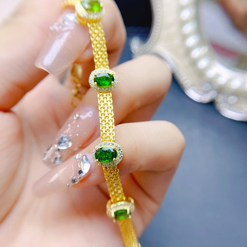 New fresh natural diopside bracelet 925 silver wholesale 4 * 6mm TikTok live broadcast checked