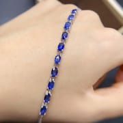 S925 silver inlaid simple fashion natural sapphire bracelet 3 * 5mm advanced sense design live broadcast supply
