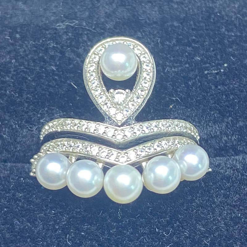 Freshwater small Pearl bulb grade almost flawless S925 Silver fashion simple women's combination ring