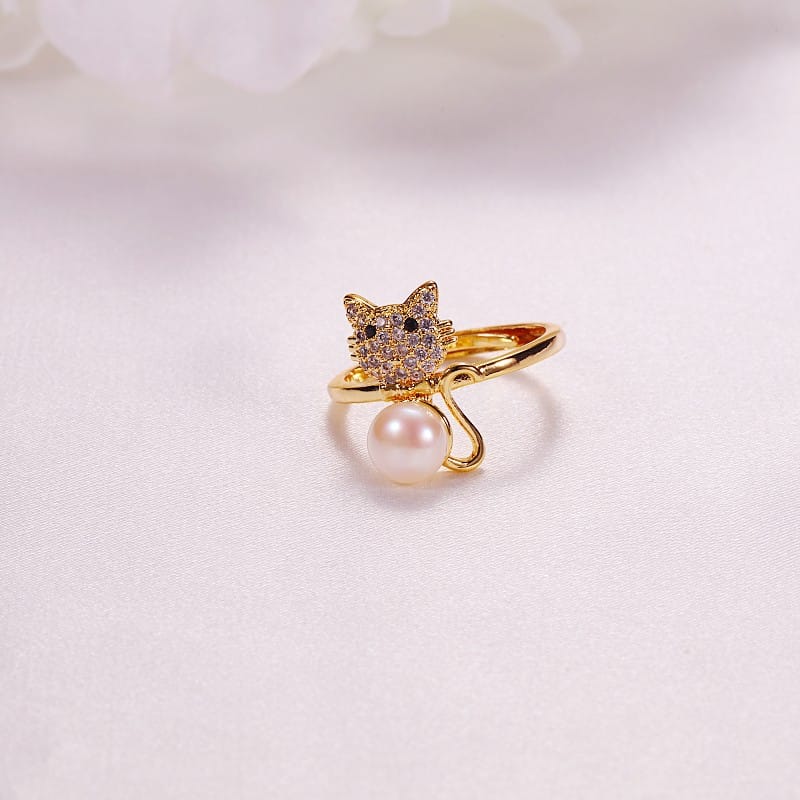 Pearl Jewelry Opening Adjustable Ring Real Gold Electroplated Micro-inlaid Zircon Freshwater Pearl Ring