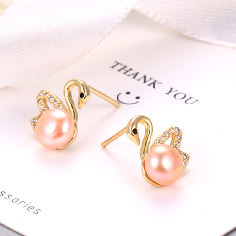 Natural Freshwater Pearl Earrings Swan Micro Set Zircon Classic Ear Studs Elegant Light Luxury Niche Earrings New Women