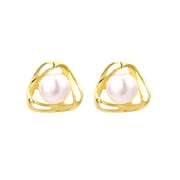 Natural Freshwater Pearl Earrings Triangle Hollow Pearl Earrings Niche Design Fashion Simple Earrings S925 Silver Needle