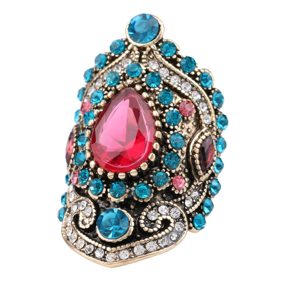 Amazon new gold-plated pink crystal blue diamond vintage women's ring Yiwu source manufacturers wholesale A3141