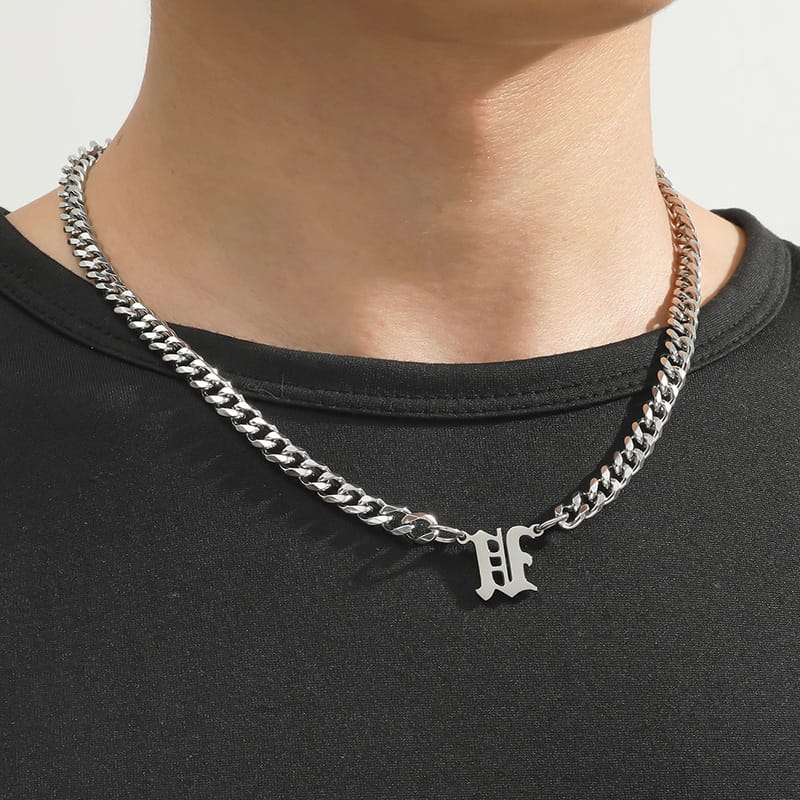 Cross-border Hot Selling Stainless Steel English Alphabet Pendant Necklace ins Cuban Hip Hop Fashion Street New Product