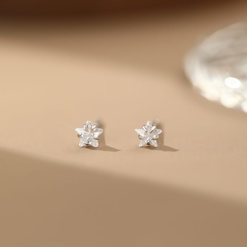 Po S999 Silver Sweet Cool Star Zircon Earrings Women's Cute Exquisite Earrings Small Distinctive Earrings for Hair