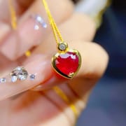 Fresh necklace natural Ruby clavicle chain 7 * 7mm women's pendant 925 silver wholesale live TikTok supply