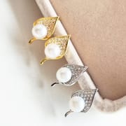 Natural Freshwater Pearl Earrings s925 Silver Needle Zircon One Leaf Pleasant Small and Exquisite Niche Design Earrings New