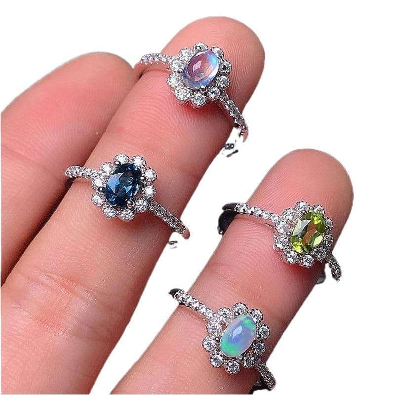 925 silver inlaid natural emerald, Opal Moonstone Topaz olivine Garnet wholesale