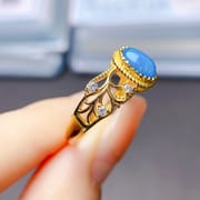 Factory wholesale explosions natural blue opal ring S925 silver inlaid main stone 5*7 selling Europe and the United States a generation of hair