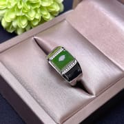 Natural Hetian Jasper Ring 925 Silver Inlaid Natural Hetian Jasper Ring Wholesale Men's Ring