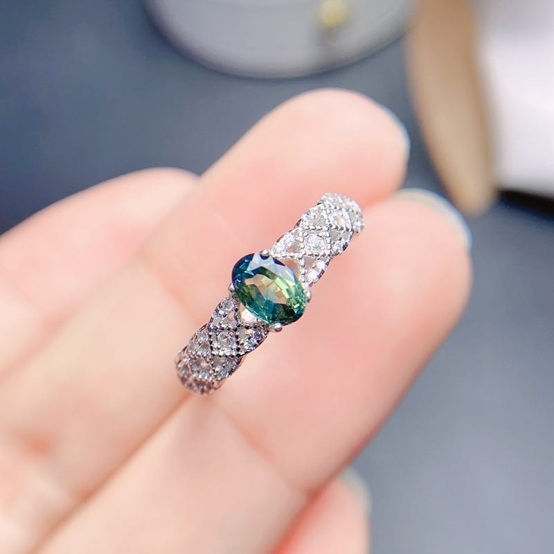 Lace natural sapphire women's ring 925 silver open 6 * 4mm exquisite beauty ring