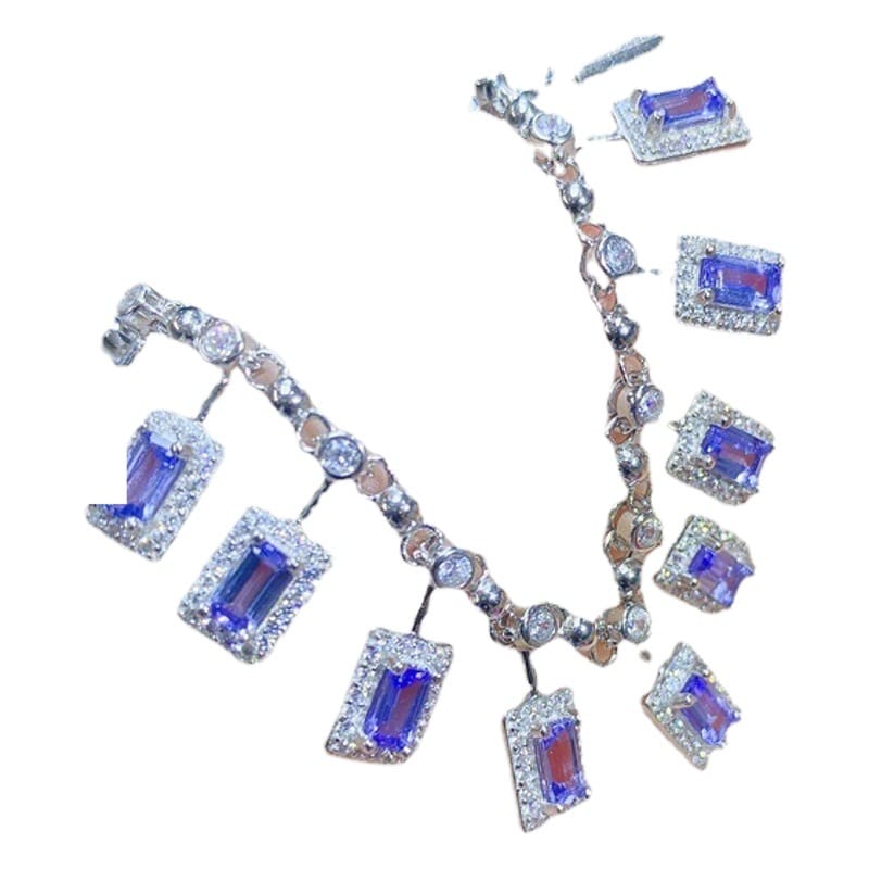 Light luxury natural rose stone evening necklace 925 silver inlaid rose stone women's clavicle necklace wholesale