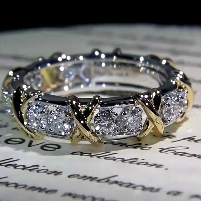 Cross-Border live broadcast net red new European and American two-color ring gold zircon inlay fashion temperament ring female manufacturers