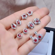 Welfare natural Ruby stud earrings 925 silver with burnt Ruby for certificate