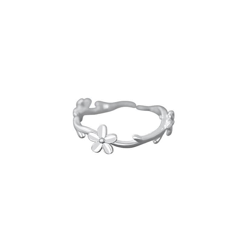 Po S999 Silver Flower Ring Ins Style Sweet Temperament Fresh Adjustable Mori Style Elegant Handset
