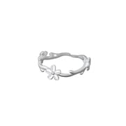 Po S999 Silver Flower Ring Ins Style Sweet Temperament Fresh Adjustable Mori Style Elegant Handset