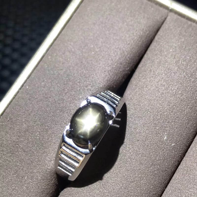 Natural Star Sapphire men's ring simple style 925 silver