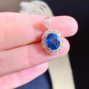 Natural Swiss Blue Topaz Pendant 925 Silver Inlay Process Wholesale