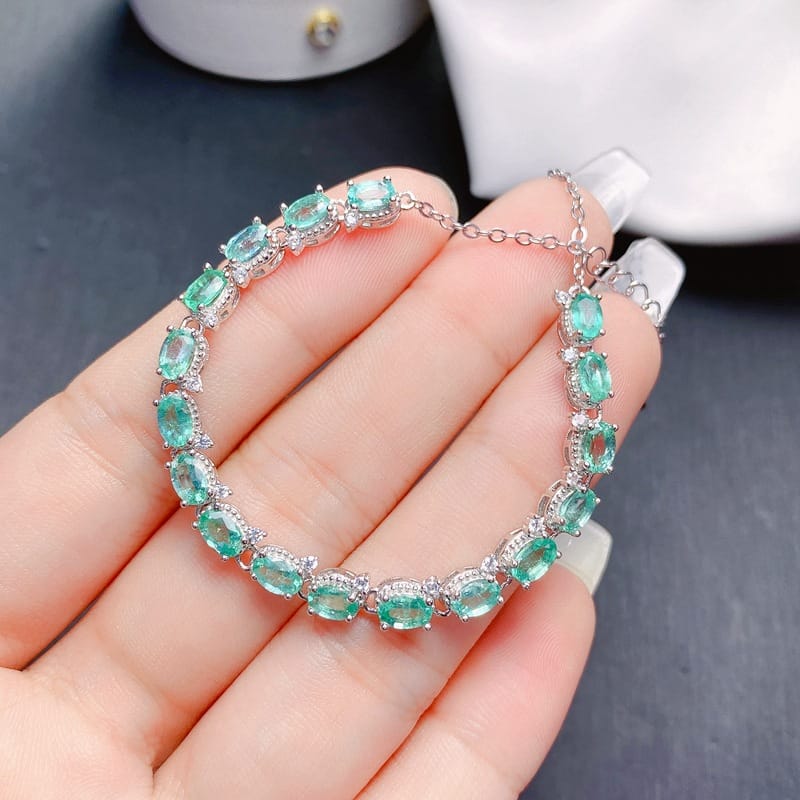 925 silver inlaid natural emerald bracelet with extended chain Women's bracelet TikTok supply wholesale