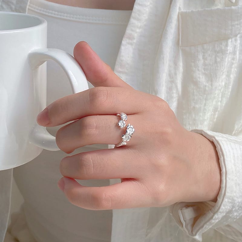 Po S999 Silver Small Fresh Flower Ring Women's Ethnic Style High-end Light Luxury Adjustable Ring for Hair
