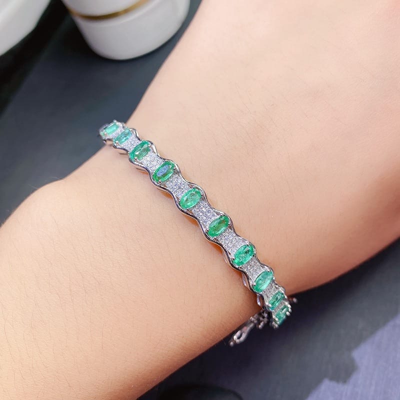 New on new natural emerald bracelet 925 silver inlay gift wholesale