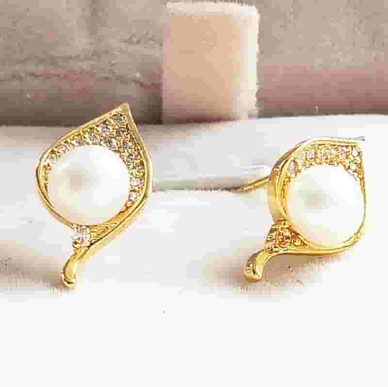 Natural Freshwater Pearl Earrings s925 Silver Needle Zircon One Leaf Pleasant Small and Exquisite Niche Design Earrings New