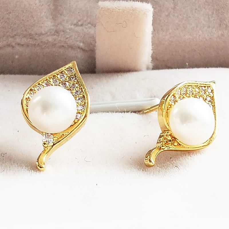 Natural Freshwater Pearl Earrings s925 Silver Needle Zircon One Leaf Pleasant Small and Exquisite Niche Design Earrings New