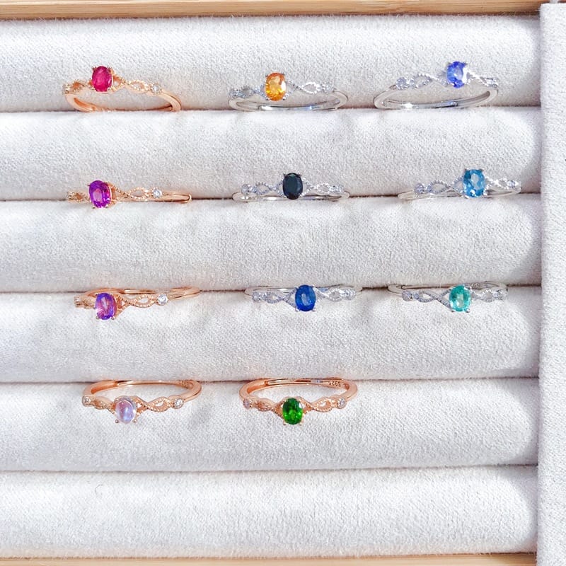 Special offer natural Topaz Moonstone Diamond female ring processing wholesale 925 silver female ring live TikTok
