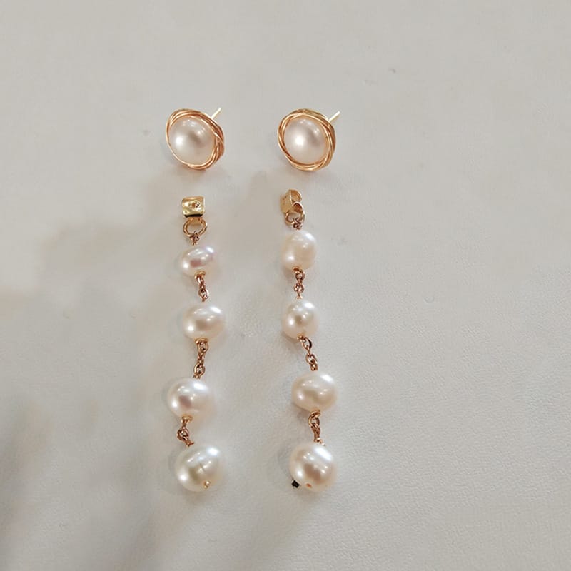 Natural fresh water pearl gypsophila long tassel earrings S925 silver pin earrings a two-wear niche earrings for women