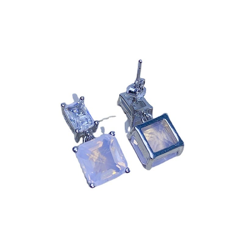 Natural Lavender Amethyst Earrings 925 Silver Refresher Japanese and Korean Internet Celebrity Light Luxury Super Flash Topaz Earrings Overchecked