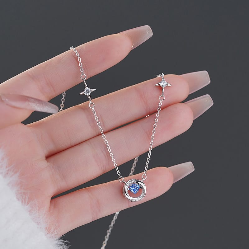 Po S999 Silver Love Ring Necklace Women's Advanced Sense Smart Fresh Temperament All-match Clavicle Chain for Hair