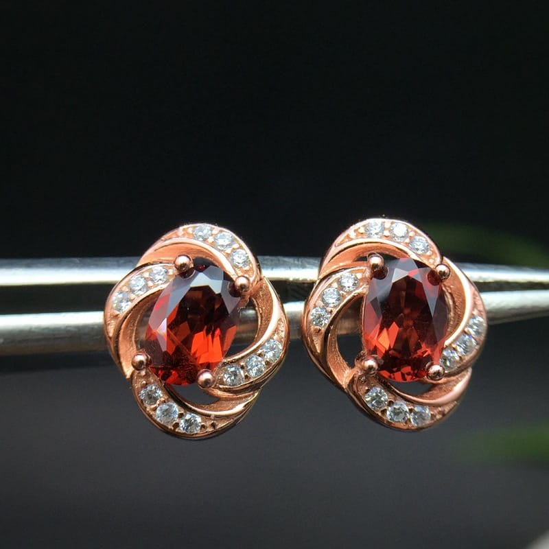 Garnet earrings wholesale 925 silver inlay shopping mall jewelry store pick up special