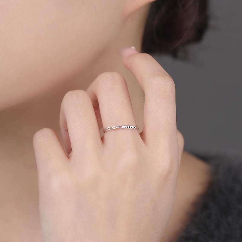Po S999 Silver Light Luxury Sweet Lucky Letter Ring Simple Girly Sense Niche Design Sense Open Ring