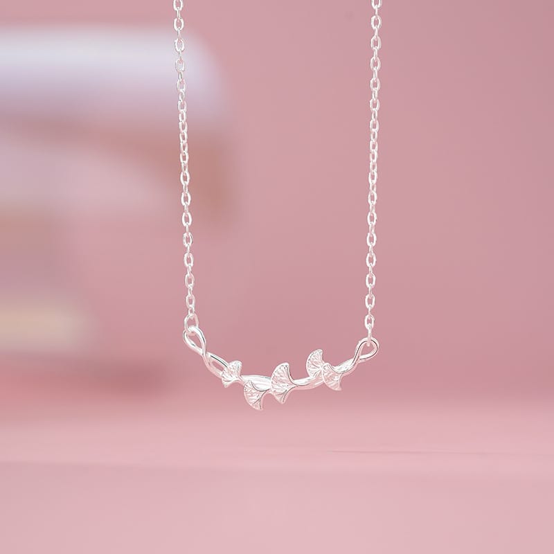 Customized S999 sterling silver sansheng [apricot] apricot leaf necklace sweet girly clavicle chain temperament fashionable personality