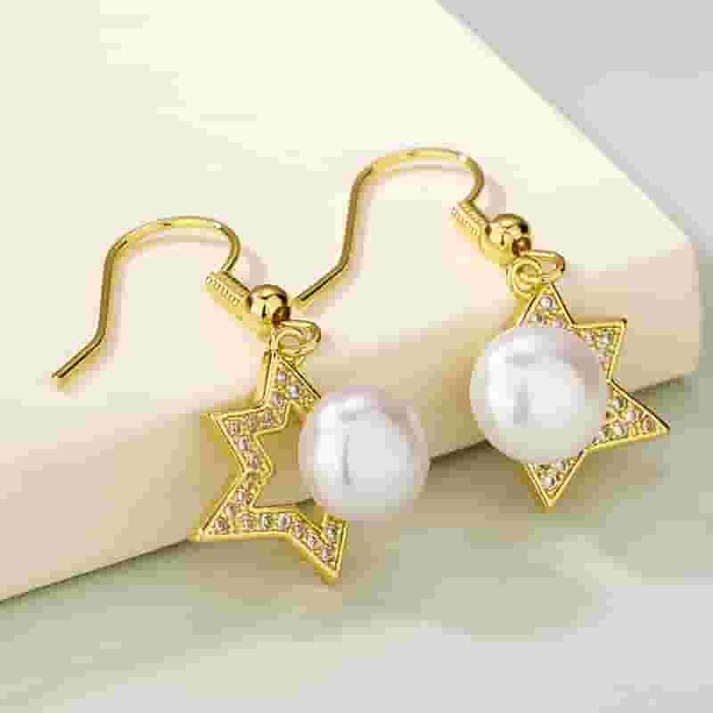 Natural Freshwater Pearl Earrings Fashion Light Luxury Half Four-side Star Set Zircon Ear Hook Personalized Simple Elegant Eardrop