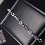 925 silver inlaid natural blue Moonstone bracelet wholesale crystal clean with plus long chain adjustable