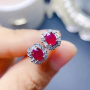 Ruby stud earrings 925 silver women's natural old burning gem has been tested one-piece delivery overseas supply batch