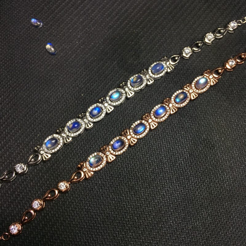 Beautiful bow bracelet natural blue Moonstone bracelet wholesale glass body 925 silver feel good