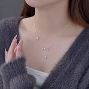 Po S999 Silver Butterfly Tassel Necklace Women's New Arrival Light Luxury Niche Korean Style Sweet Cute Necklace for Hair