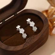 Abao S999 Pure Silver Flower Stud Earrings, Forest Style, Sweet, Fresh, Artistic, Gentle, Niche Ear-Friendly Earrings for Pierced Ears