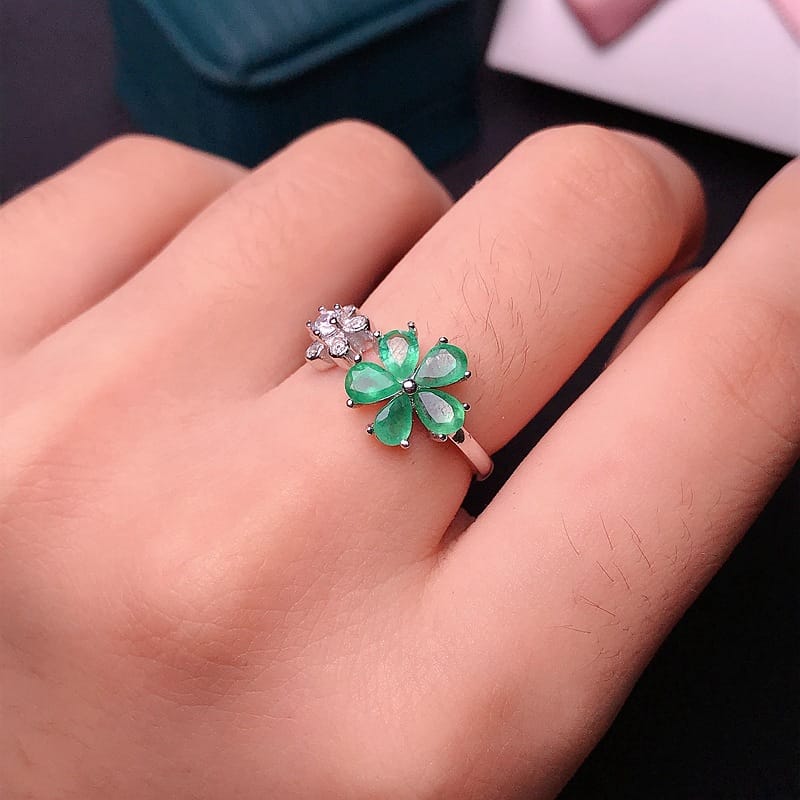 Natural emerald ring 925 silver inlaid Emerald women's ring gift for girlfriend support identification