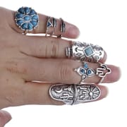 European and American Bohemian Index Finger Ring Wide Version Vintage Engraved Geometric Totem Ring Nine-piece Set